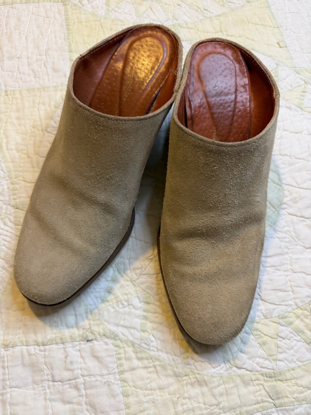 Natalia Blanco Suede Leather Block Heel Mules Made in Spain: Size 37 (US 6.5/7)